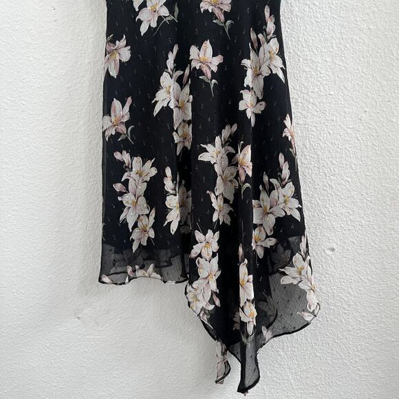 Miss Selfridge Chiffon Floral Print Ruffled Asymmetric Dress Black Womens Size 4 - Picture 8 of 8